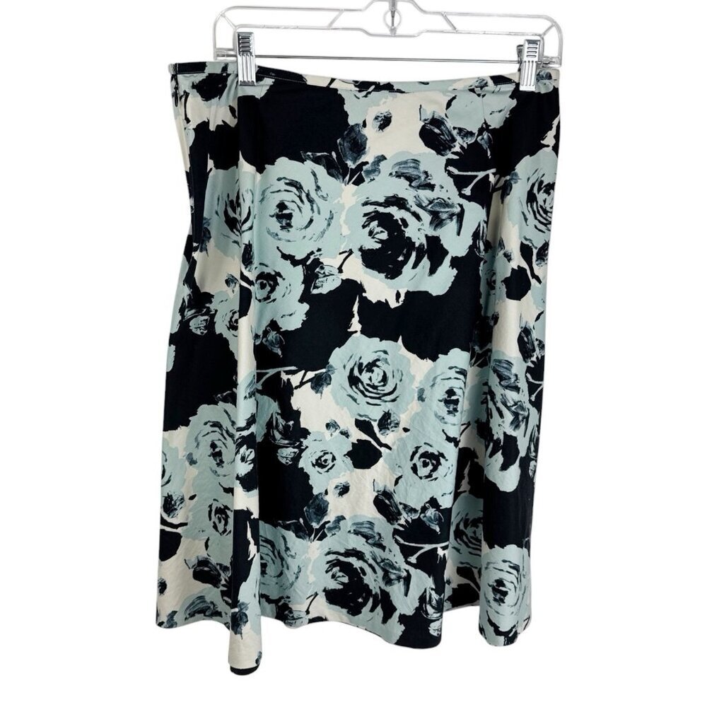 Talbots Women's 10 A Line Poplin Skirt  Blue Abstract Floral EUC Length‎ 24.25"